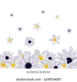 Floral seamless vector border. repeating pattern. Element for greeting cards, surface decoration, ribbons, fabric decoration,