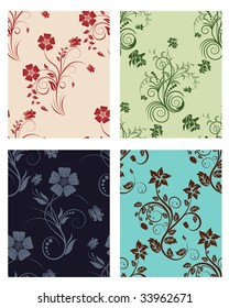 Floral seamless vector color backgrounds set.  For easy making seamless pattern just drag all group into swatches bar, and use it for filling any contours.