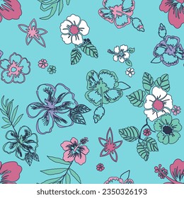 Floral seamless vector illustration pattern background. Design for use all over fabric print wrapping paper and others.