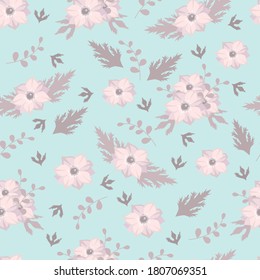 Patrón vectorial sin soldadura floral con flor de anémona y hoja