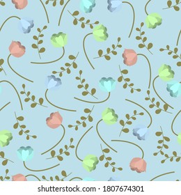 nahtlose, florale Vektorgrafik mit Anemonen-Blüte und Blatt