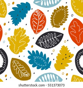 Floral seamless vector pattern, colorful texture with nature motifs. Decorative nature background