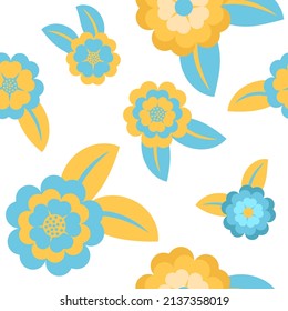 Floral Seamless Vector Pattern in Colors of the Flag of Ukraine