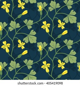 Floral Seamless Vector Pattern Design - made with yellow flowers and green leaves