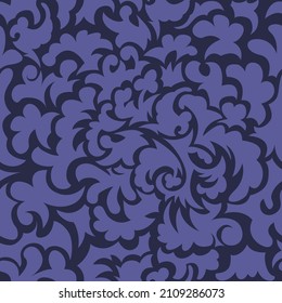 Floral seamless vector pattern.  Elegant design in Very Peri color, modern color of 2022 year. Floral and swirl element.  Ideal for textile print and wallpapers.