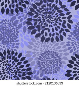 Floral seamless vector pattern.  Elegant design in Very Peri color, modern color of 2022 year. Floral and swirl element.  Ideal for textile print and wallpapers.