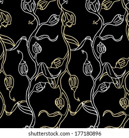 floral seamless vector pattern with fantastic flower, hand drawn  illustration