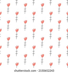 Floral seamless vector pattern with flowers. Spring flora. Simple hand-drawn kids style. Pretty ditsy for fabric, textile, wallpaper. Digital paper in white background