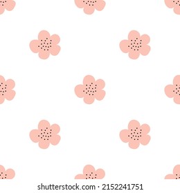 Floral seamless vector pattern with flowers. Spring flora. Simple hand-drawn kids style. Pretty ditsy for fabric, textile, wallpaper. Digital paper in white background