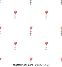 Floral seamless vector pattern with flowers. Spring flora. Simple hand-drawn kids style. Pretty ditsy for fabric, textile, wallpaper. Digital paper in white background