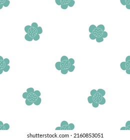 Floral seamless vector pattern with flowers. Spring flora. Simple hand-drawn kids style. Pretty ditsy for fabric, textile, wallpaper. Digital paper in white background