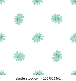 Floral seamless vector pattern with flowers. Spring flora. Simple hand-drawn kids style. Pretty ditsy for fabric, textile, wallpaper. Digital paper in white background