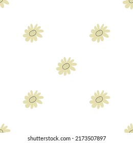 Floral seamless vector pattern with flowers. Spring flora. Simple hand-drawn kids style. Pretty ditsy for fabric, textile, wallpaper. Digital paper in white background