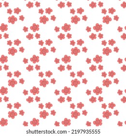 Floral seamless vector pattern with flowers. Spring flora. Simple hand-drawn kids style. Pretty ditsy for fabric, textile, wallpaper. Digital paper in white background