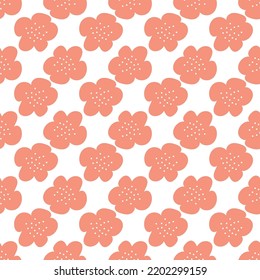 Floral seamless vector pattern with flowers. Spring flora. Simple hand-drawn kids style. Pretty ditsy for fabric, textile, wallpaper. Digital paper in white background