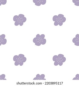 Floral seamless vector pattern with flowers. Spring flora. Simple hand-drawn kids style. Pretty ditsy for fabric, textile, wallpaper. Digital paper in white background