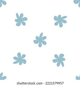 Floral seamless vector pattern with flowers. Spring flora. Simple hand-drawn kids style. Pretty ditsy for fabric, textile, wallpaper. Digital paper in white background