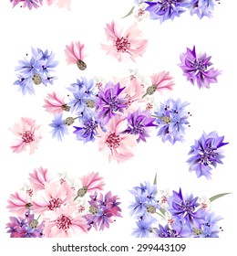 Floral seamless vector pattern with flowers in watercolor style