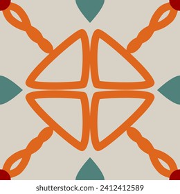 Blumenmuster nahtlose Vektormuster - Grüne, orangefarbene und weiße Kunstwerke auf grauem Hintergrund. Zierdesign. Abstrakte Geometrische Textur mit kleinen Dreiecksformen.