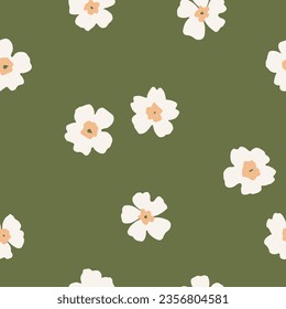 Floral seamless vector pattern. Hand drawn botanical background with cute little meadow flowers. Summer endless pattern with blooming wildflowers for decorative design. Flat vector trendy illustration