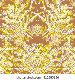 Floral seamless vector pattern with hand drawn thuja branch. Autumn background.