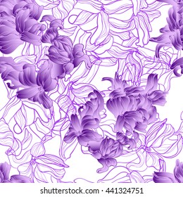 Floral seamless vector pattern, hyacinths