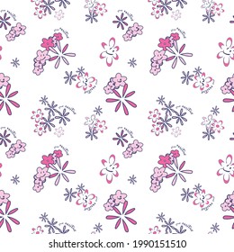 Floral seamless vector pattern isolated on white background. Design for use background, fabric, all over print and others.