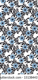 floral seamless vector pattern in light blue and black tones