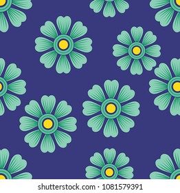 Floral seamless vector pattern on blue background
