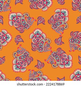 Floral Seamless vector pattern with paisley ornament