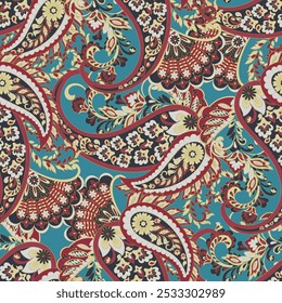 Floral Seamless vector pattern with paisley ornament.
