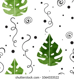 Floral seamless vector pattern. Scandinavian background. Cute plants, white background