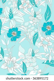 Floral Seamless Vector Pattern Set. Elegant Design With Beautiful Flowers, Butterflies and Birds on Color Background. Floral and Swirl Elements. Ideal for Textile Print and Wallpapers.