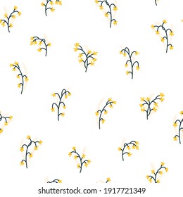 Floral seamless vector pattern with small flowers. Simple hand-drawn style. Motifs scattered liberty. Pretty ditsy for fabric, textile, wallpaper. Digital paper in white background