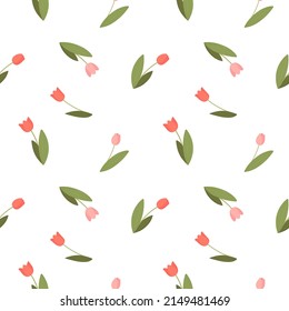 Floral seamless vector pattern with small tulips. Simple hand drawn style. Motifs of scattered freedom.