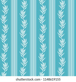 Floral seamless vector pattern in vintage style. Strips and hand drawn leaves texture.
