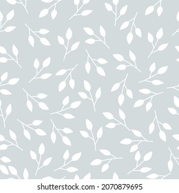 Floral seamless vector pattern with white branches on grey background