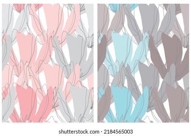 Floral Seamless Vector Patterns.Irregular Hand Drawn Abstract Garden Print with Sketched Light Blue, Pastel Pink and Gray Flowers isolated on a Background.Modern Floral Repeatable Design ideal Fabric.
