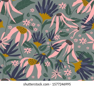Floral seamless vector repeat pattern perfect for fabrics, mugs, greeting cards, prints, packaging, branding, gift wrap or as a wall paper background.