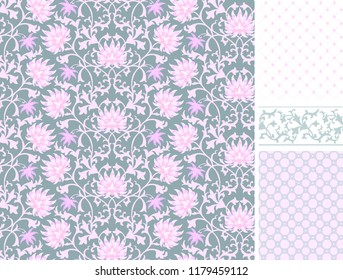 Floral seamless vector set. Botanical background for print design.