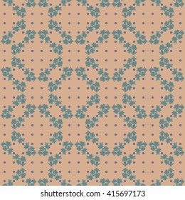 Floral seamless vintage pattern, beige background, polka dot.