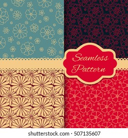 Floral seamless vintage pattern set