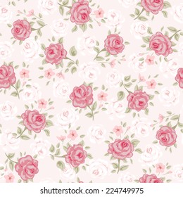Floral Seamless Vintage Pattern. Shabby Chic Rose Background.