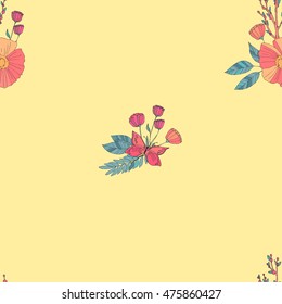 Floral Seamless Vintage Pattern With Wildflowers and Butterfly. Hand Drawn Illustration