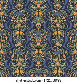 Floral seamless wallpaper in art nouveau style, vector illustration