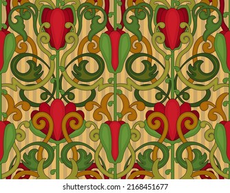 Floral seamless wallpaper in art nouveau style, vector illustration	