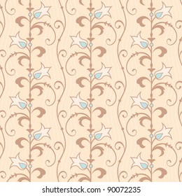 Floral seamless wallpaper decorative flowers in beige and brown