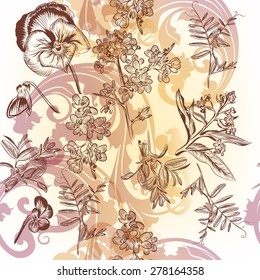 Floral seamless wallpaper pattern with flowers