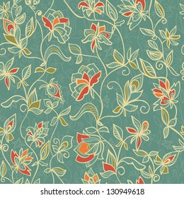 Floral seamless wallpaper pattern, hand-drawn