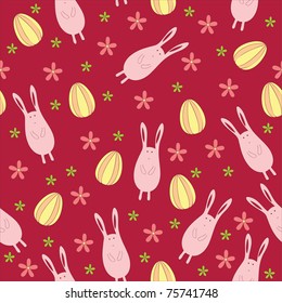 Floral seamless wallpaper with rabbit and egg